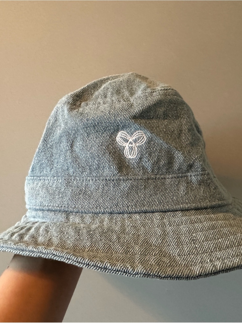 Aritzia Light Blue Denim Bucket Hat with White Embroidered Logo